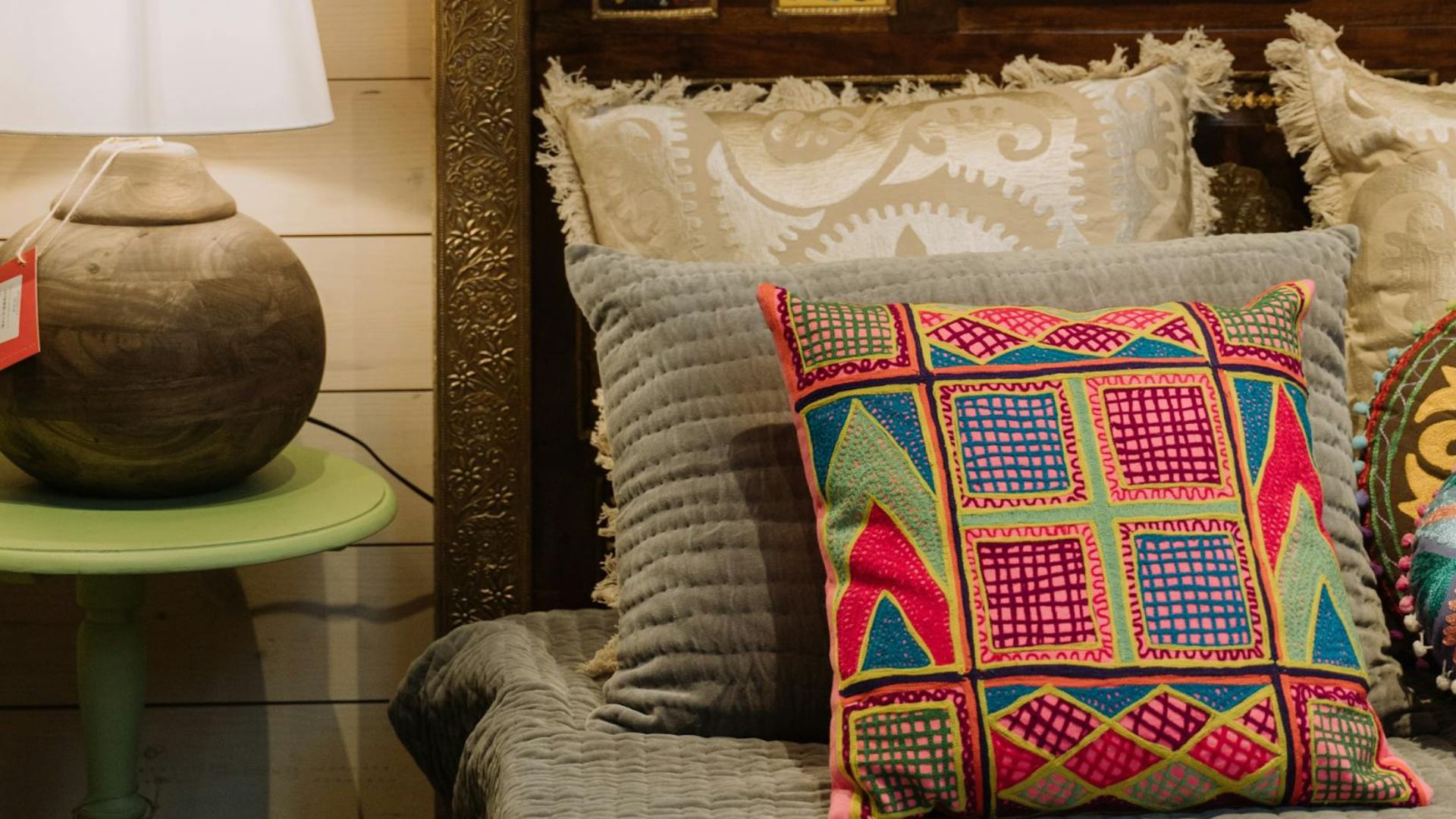 Tufted Boho Cushion With Geometric Accents