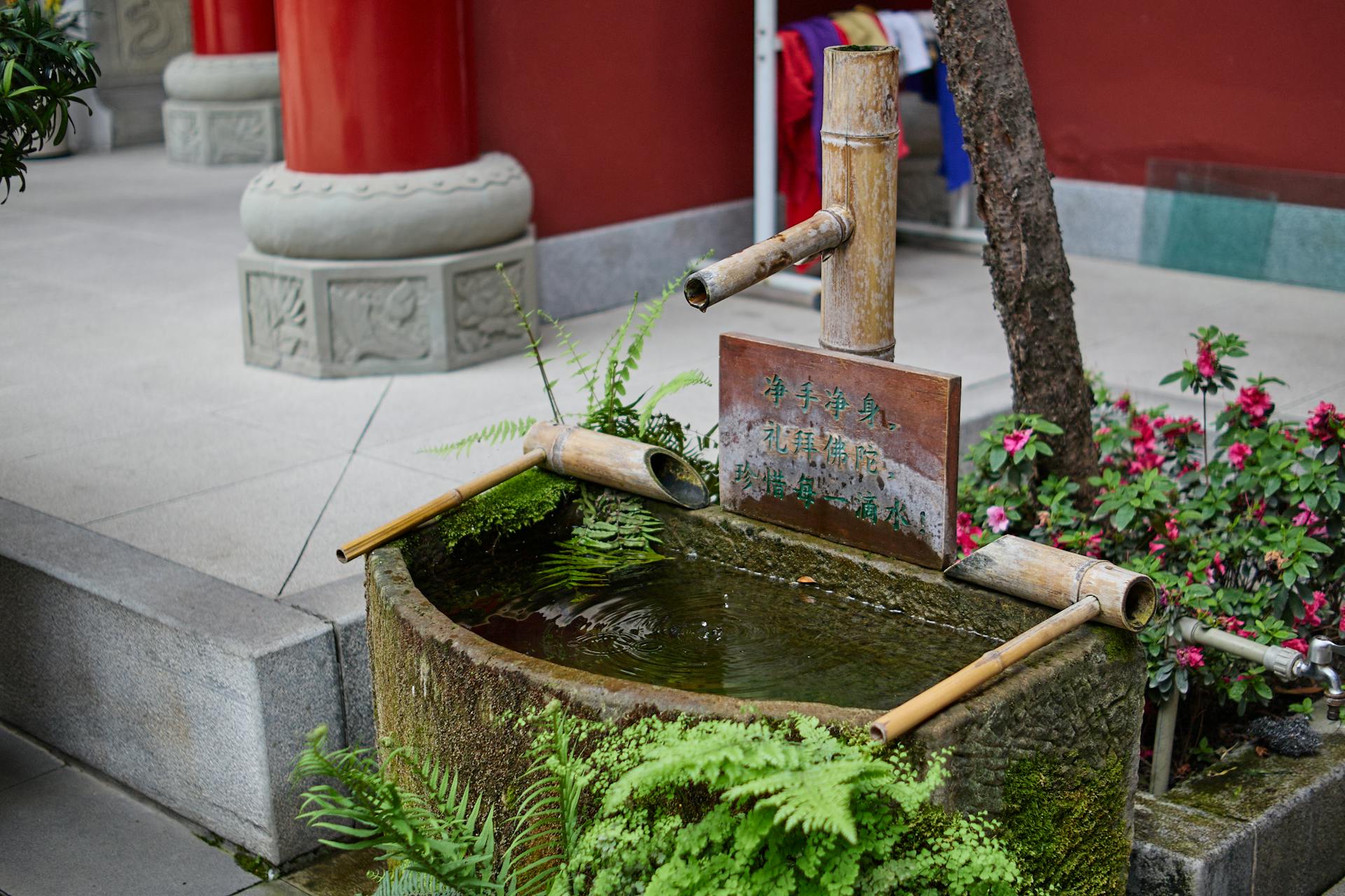 Bamboo Zen Space With Cushions And Fountain