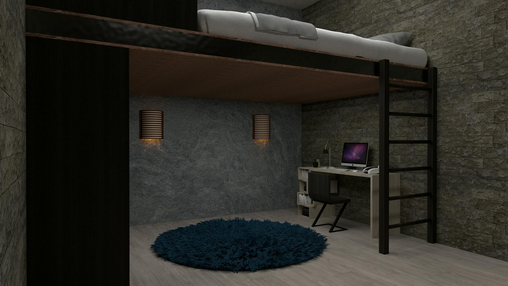 Lofted Bed With Below Workspace