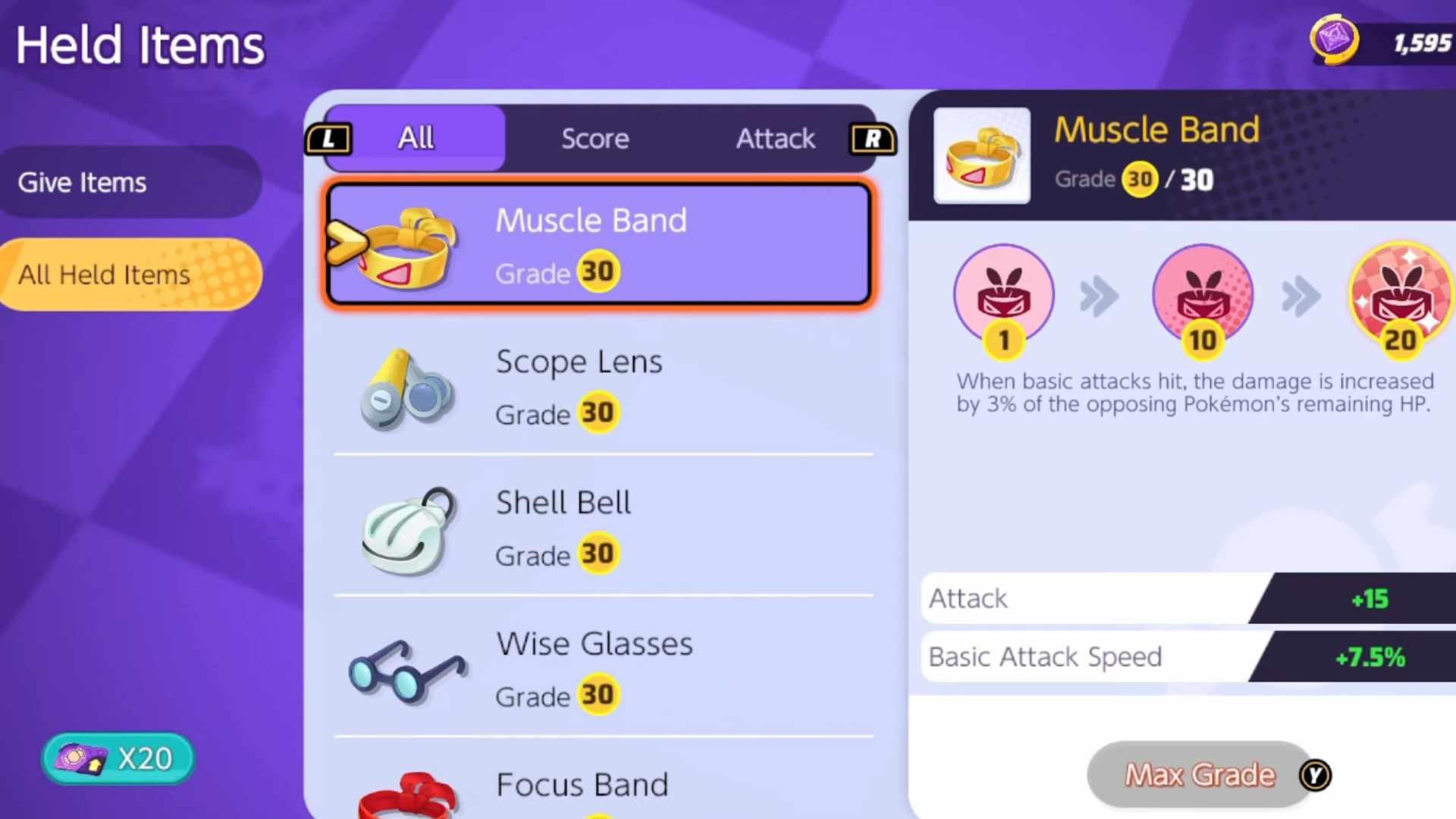 13. Les objets de Pokémon Unite qui améliorent les statistiques