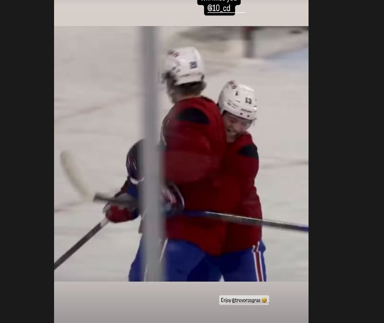 Cole Caufield says goodbye to his friend Christian Dvorak