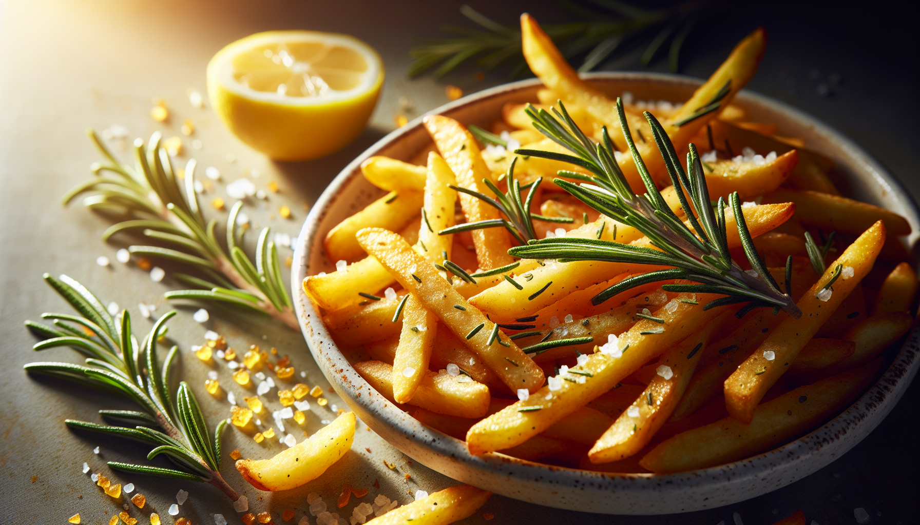 Pommes de terre frites au romarin avec du sel citronné