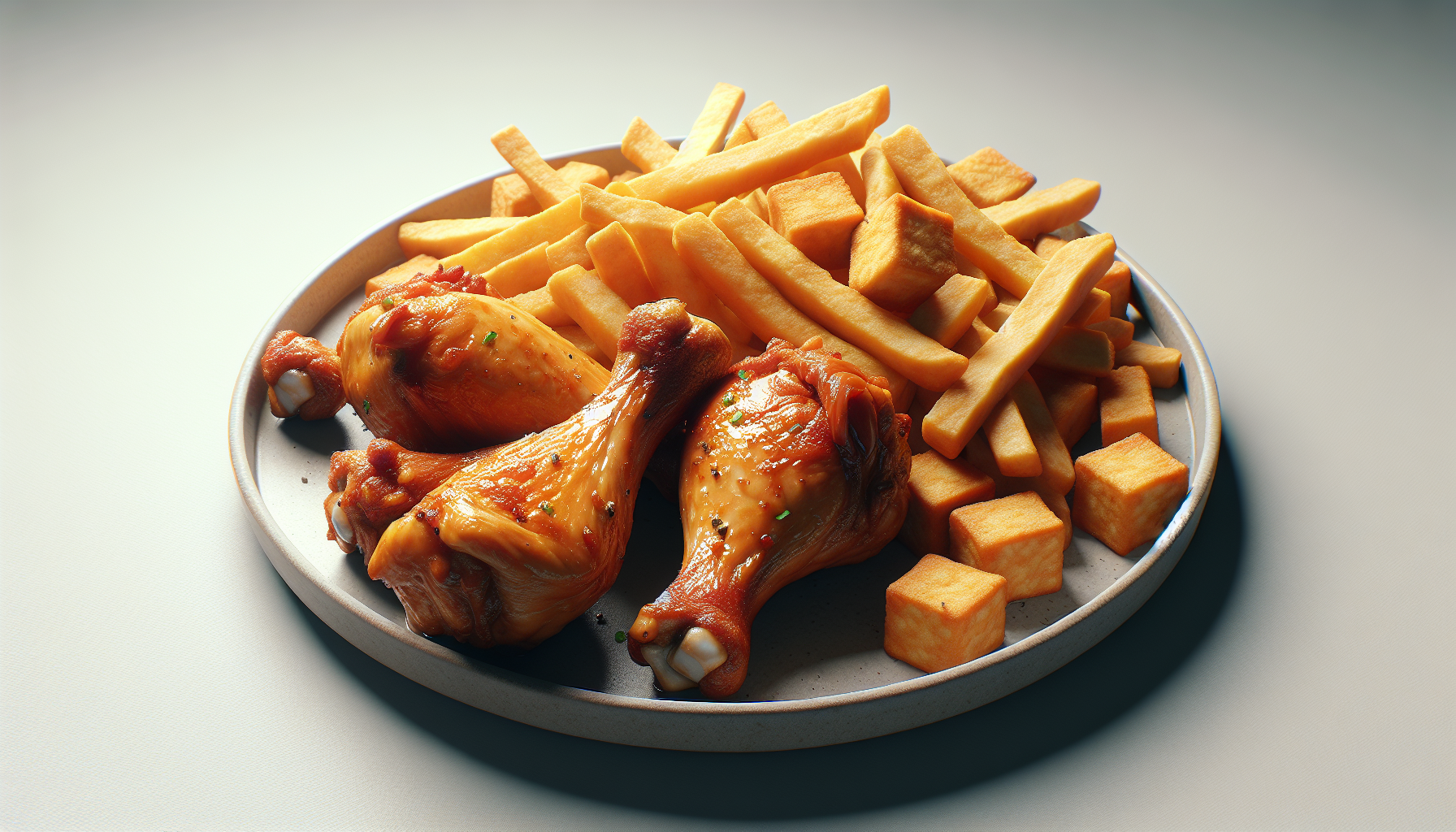 Pilons de poulet et frites croustillantes de tofu