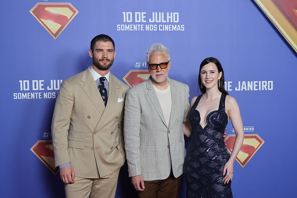 David Corenswet, James Gunn and Rachel Brosnahan