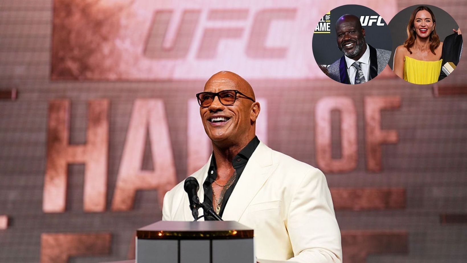 The Rock, Shaq (and Emily Blunt) at the UFC 2025 Hall of Fame Ceremony