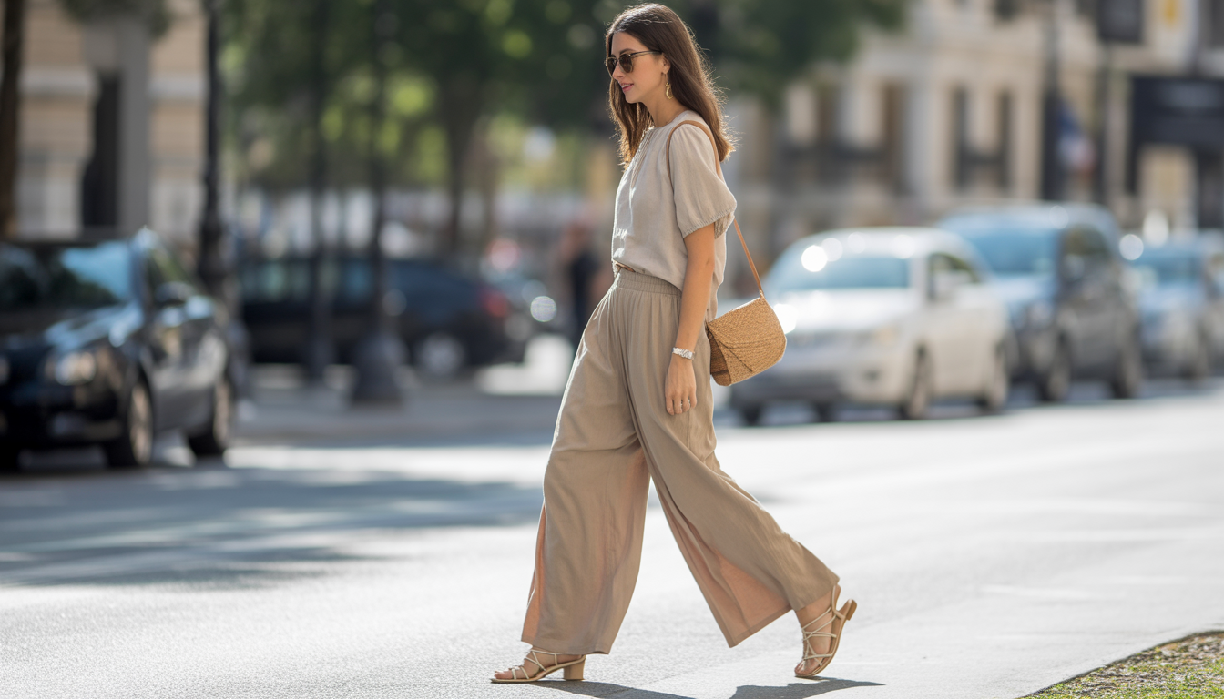 3. Le pantalon palazzo et top en lin