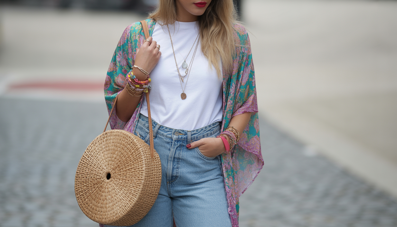 9. Le kimono imprimé et jean mom