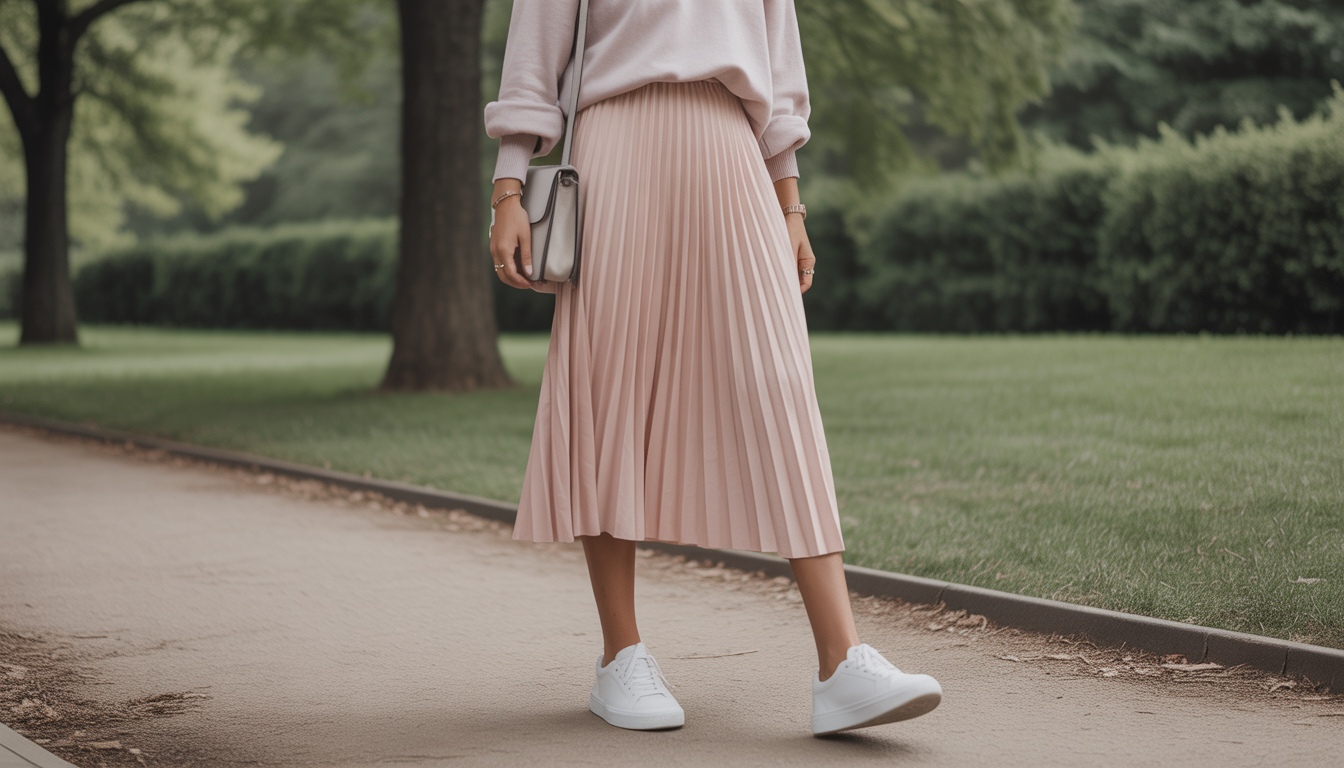 4. La jupe midi plissée et pull léger