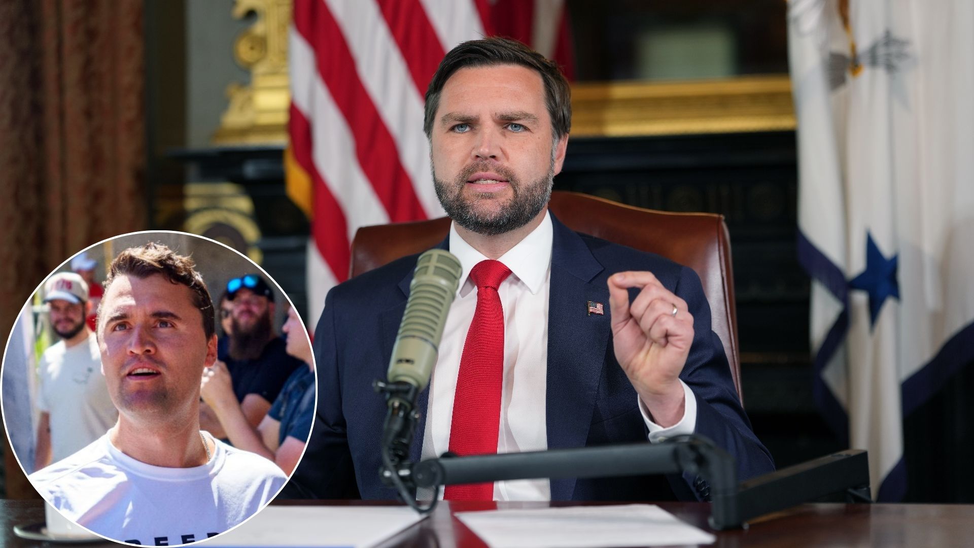 In a strange moment, US VP hosts Charlie Kirk’s podcast and swears revenge
