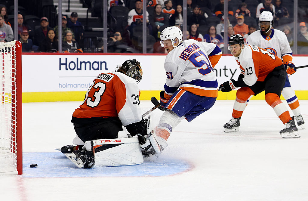 Emil Heineman and Jonathan Drouin on the Islanders’ top line