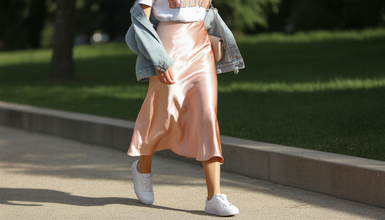 3. Jupe midi satinée et t-shirt graphique