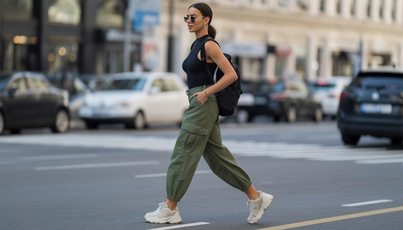 11. Pantalon cargo et body moulant