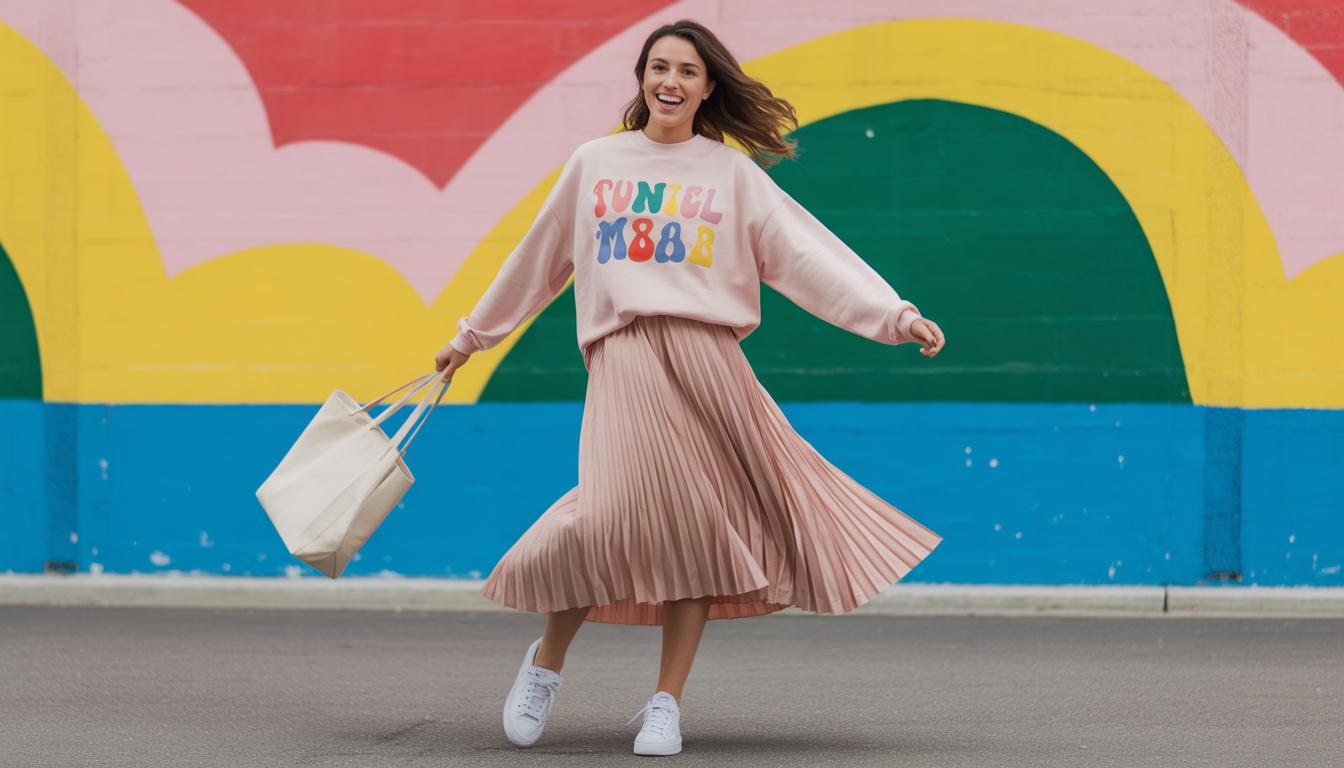 12. Jupe plissée et sweat à message
