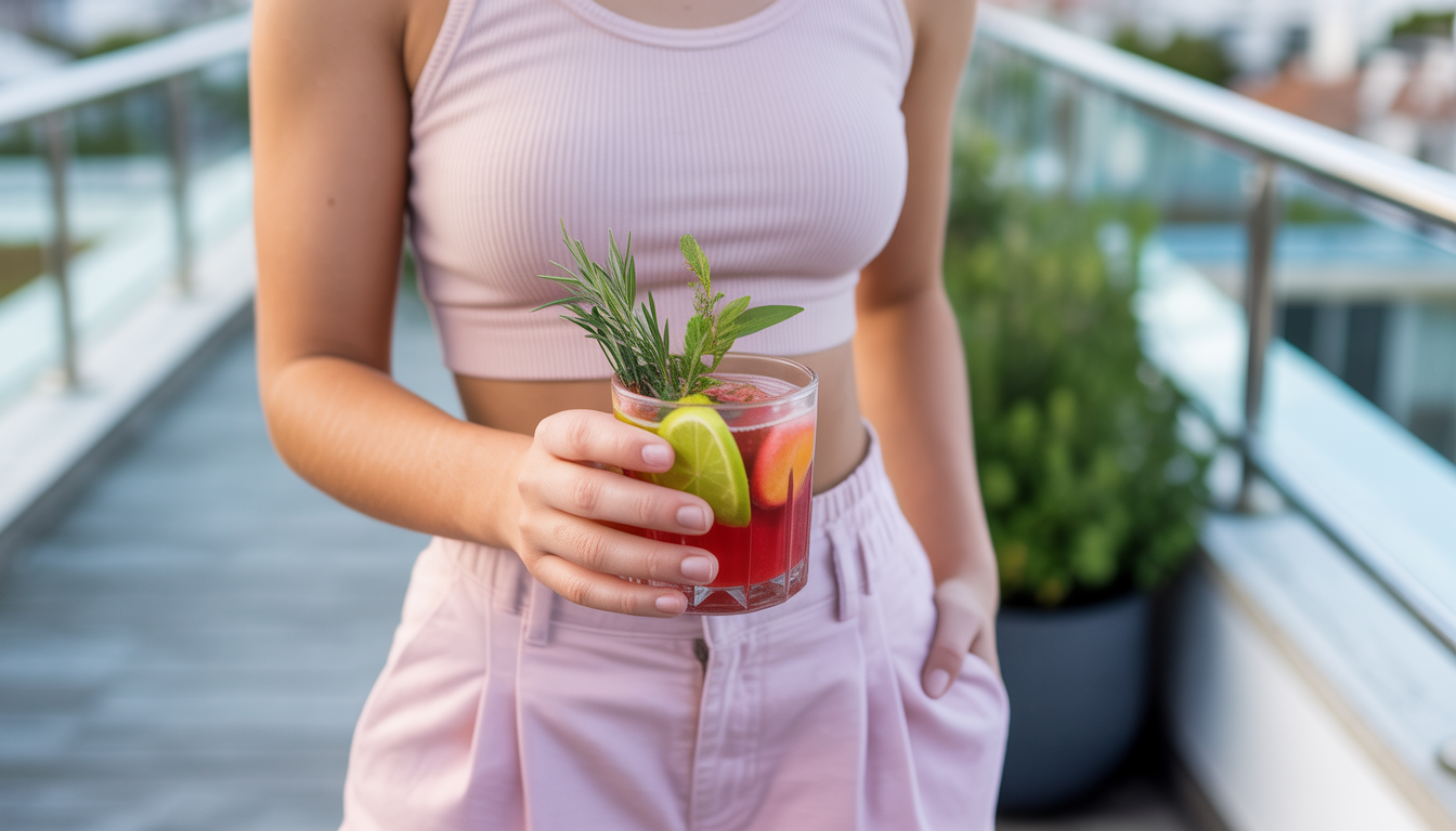 9. Crop top pastel et mocktail fruité