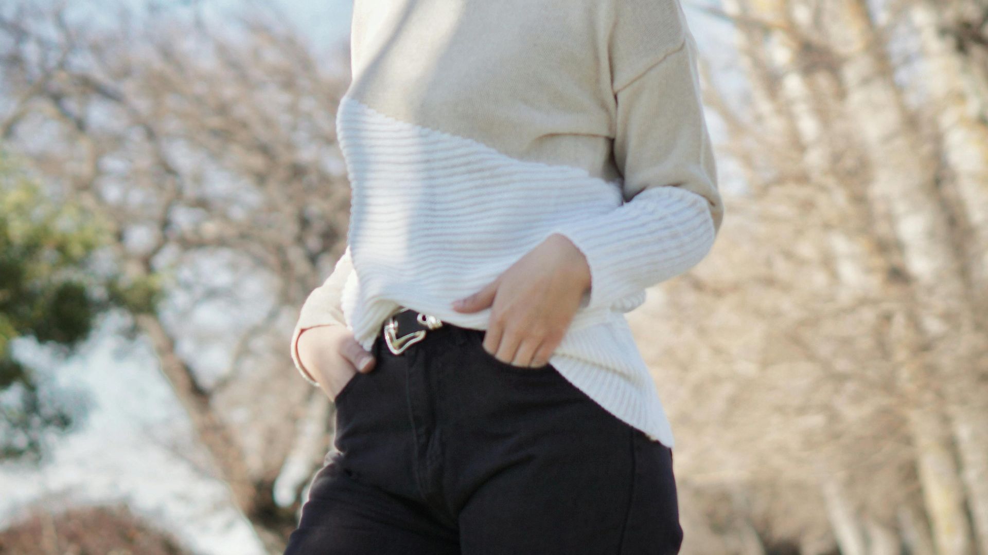 2. Pull Slim-Fit Into High-Waisted Trousers