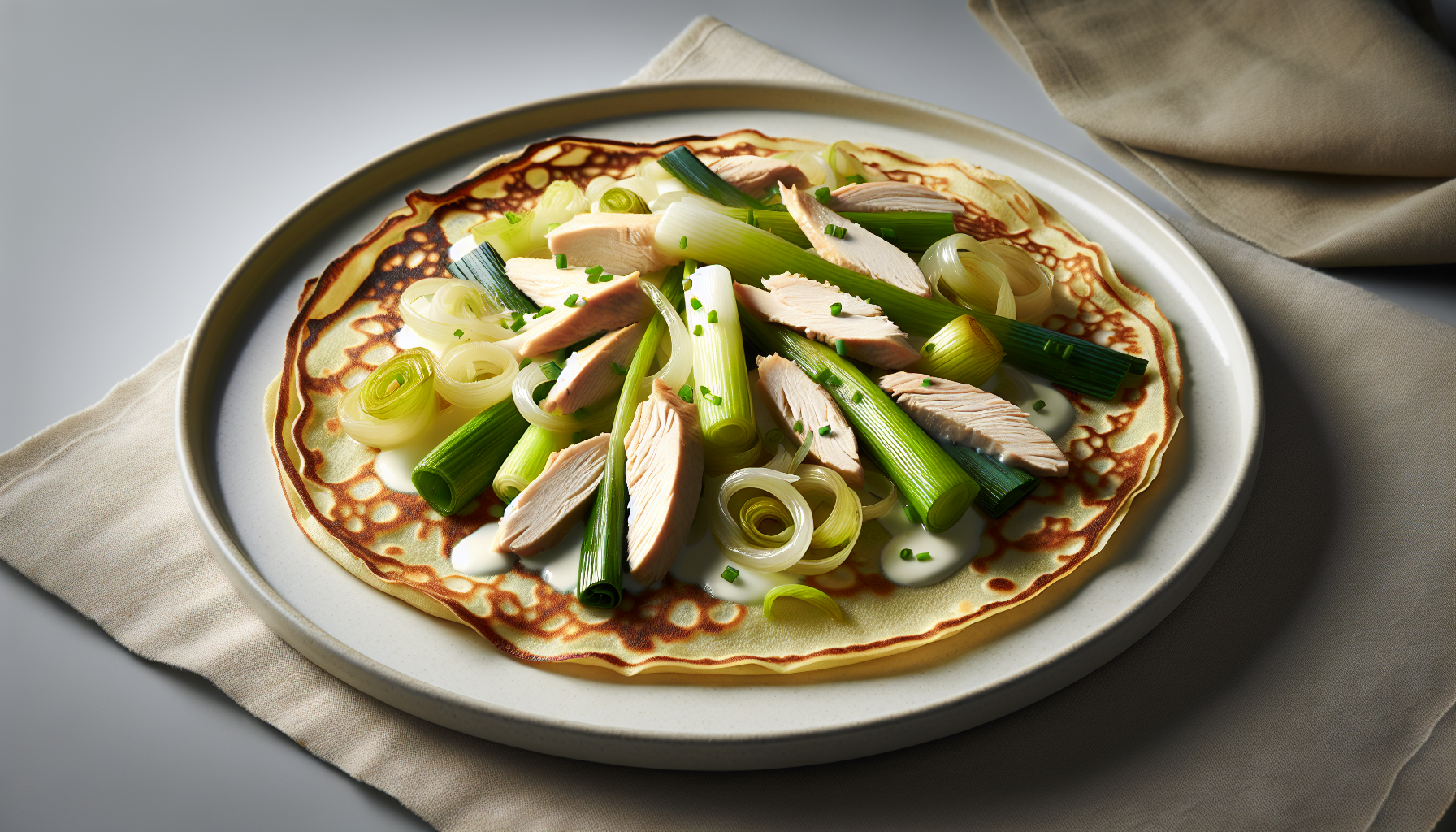 Pfannkuchen mit Lauch und Huhn