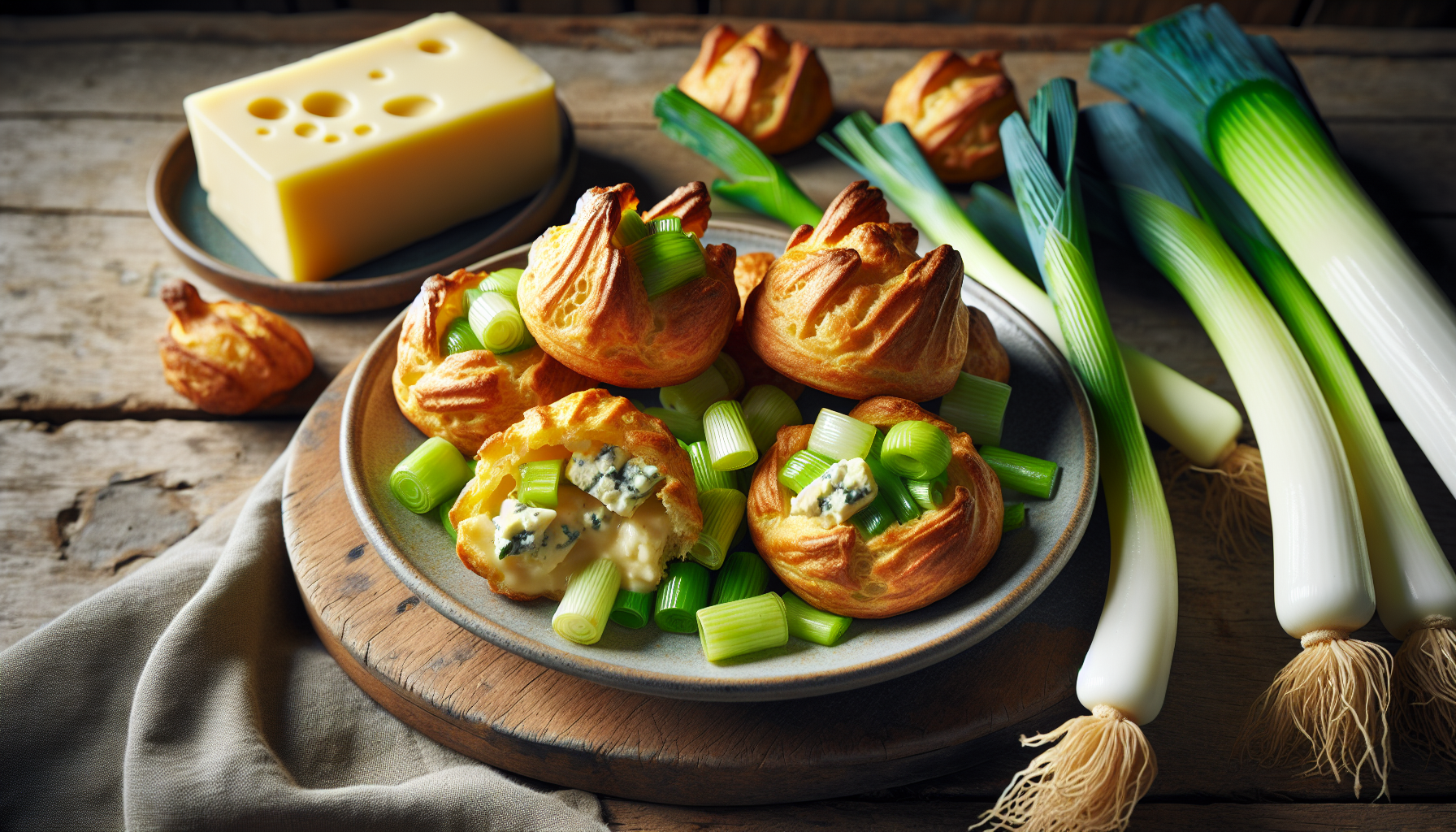 Gougères mit Lauch und Schafskäse