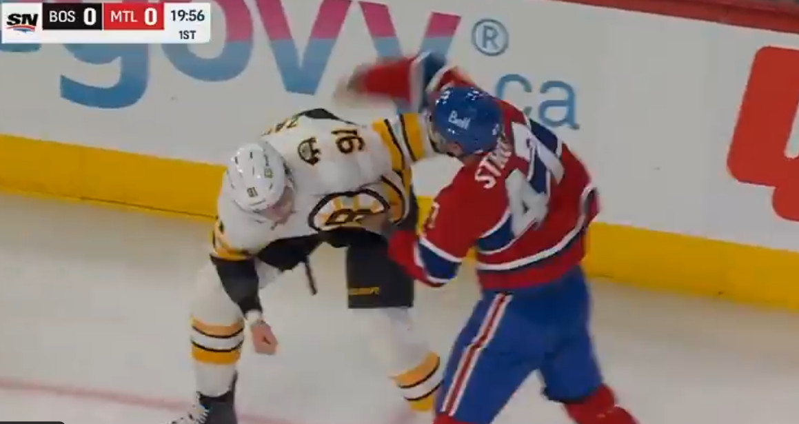 Jayden Strube and Arber Xhekaj throw in the gloves early on