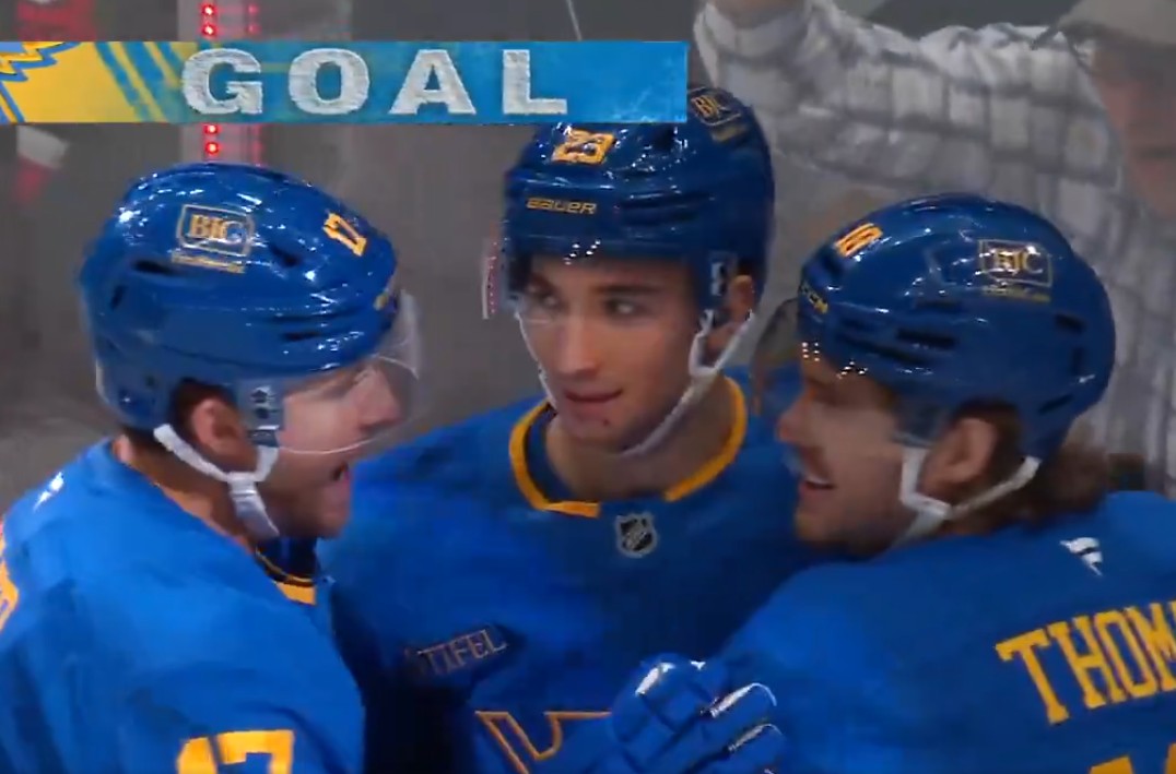 Top 2: Logan Mailloux scores his first goal with the Blues