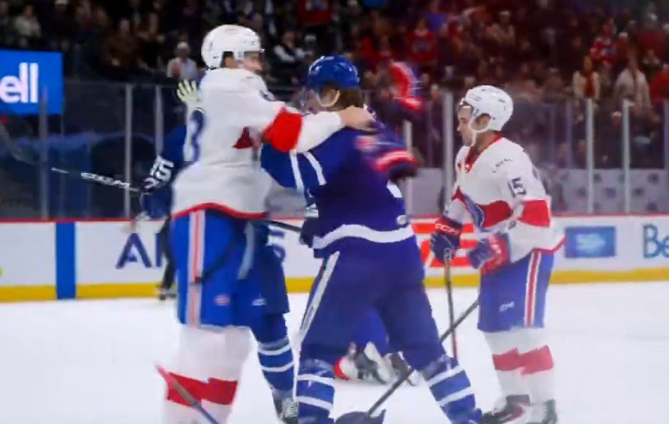 Rocket victory: a tough battle breaks out between Florian Xhekaj and Michael Pezzetta