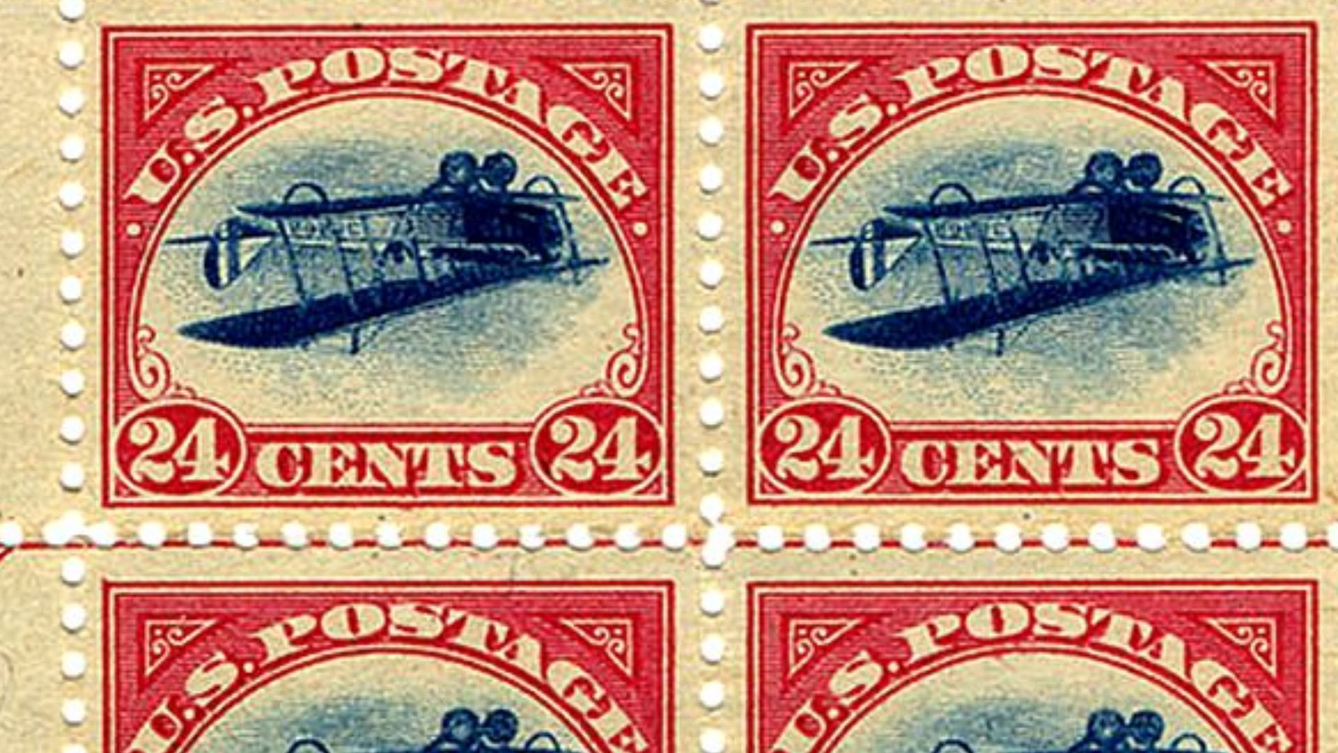 8. Timbre postal américain Inverted Jenny (1918)