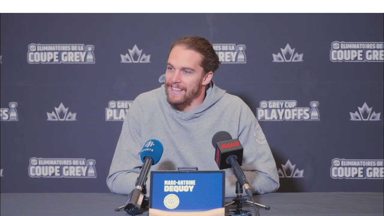 Marc-Antoine Dequoy makes an announcement at a press conference