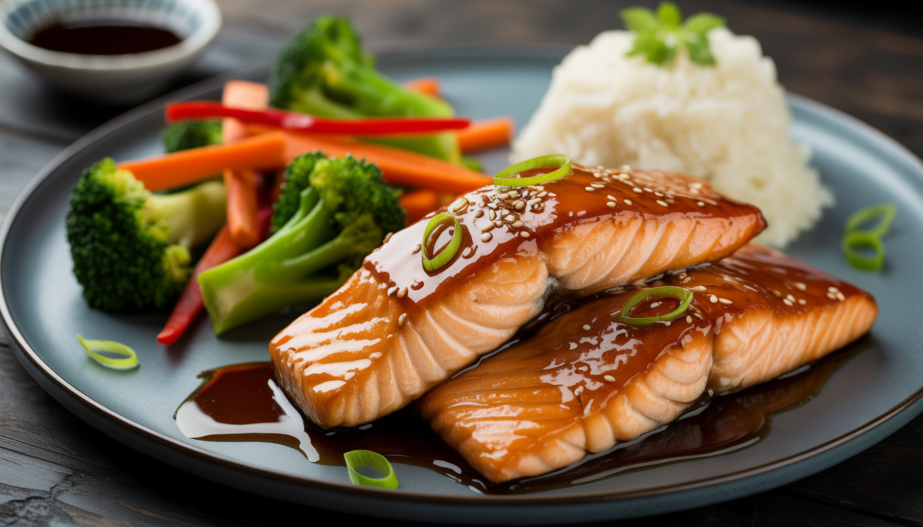 4. Saumon laqué au miel et soja avec légumes croquants