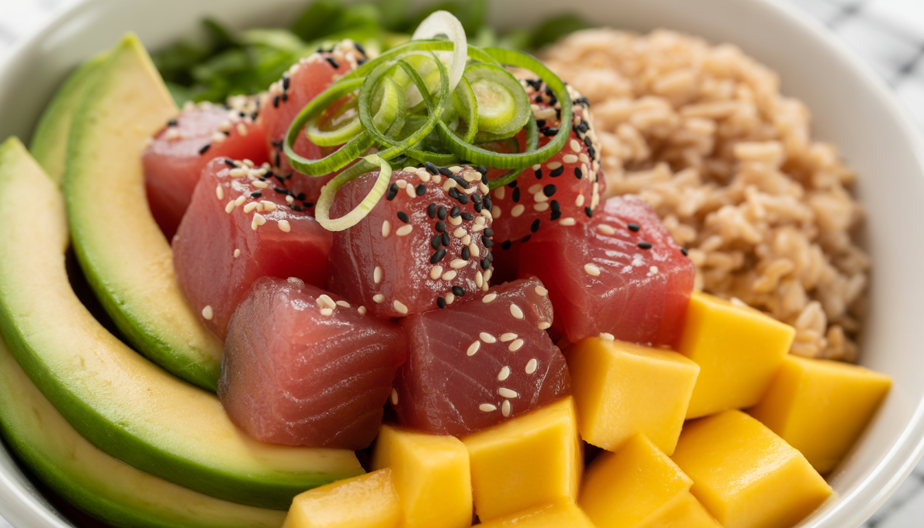11. Poke bowl au thon, avocat et mangue