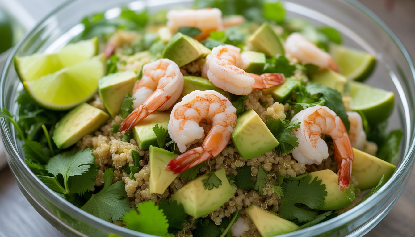 14. Salade de quinoa, avocat et crevettes