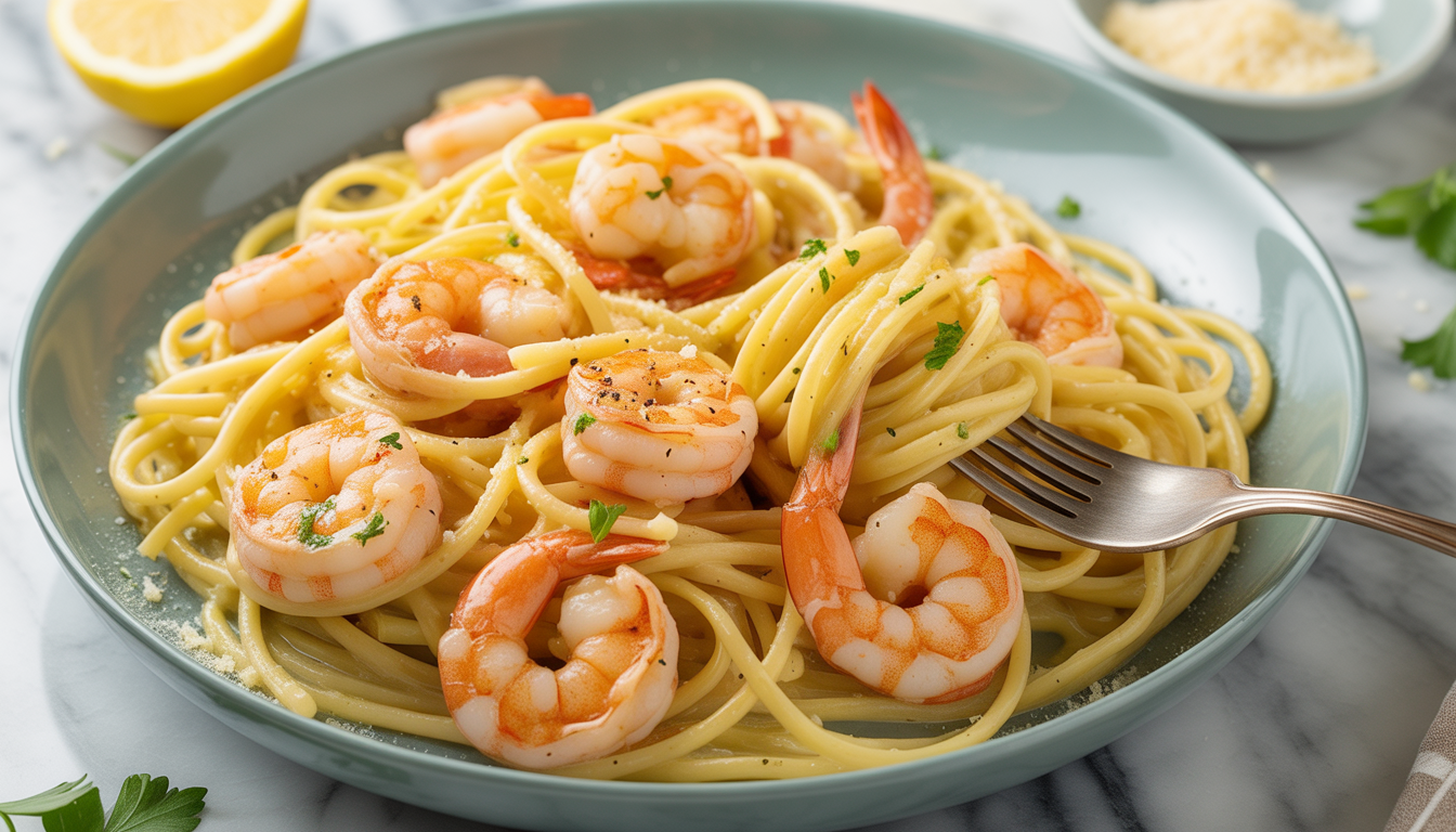 5. Pâtes crémeuses au citron et aux crevettes