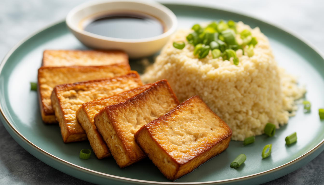 8. Tofu grillé, riz de chou-fleur et sauce soja légère