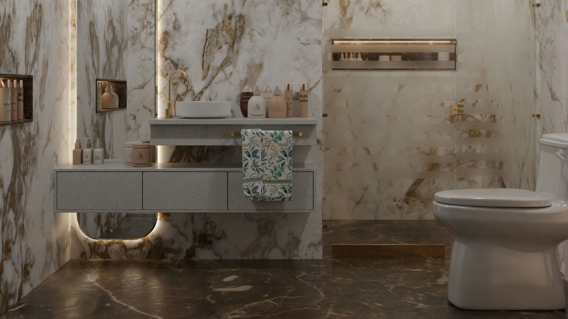 8. Du marbre du sol au plafond dans une maison simple