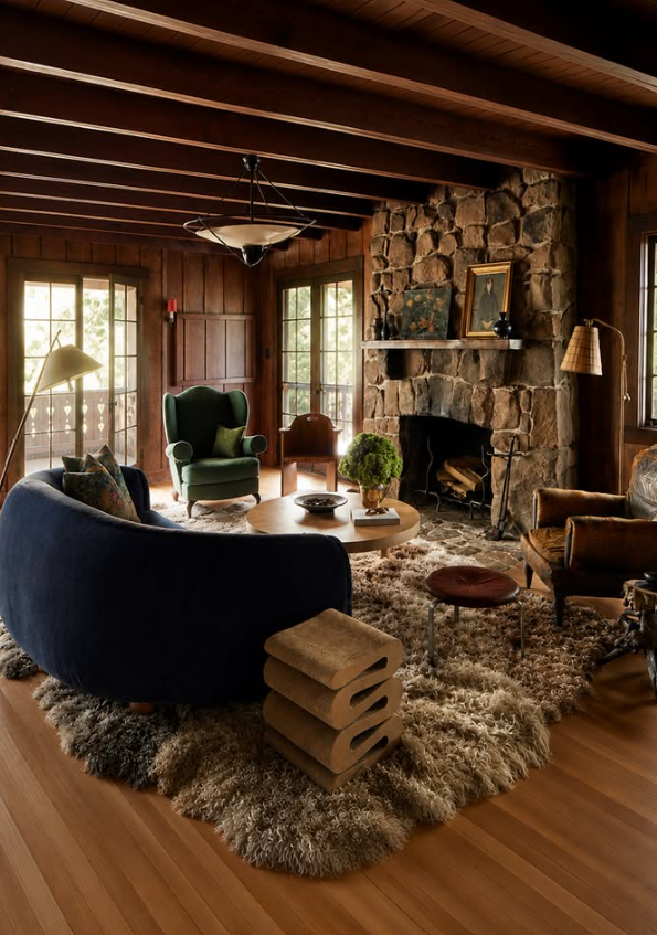 The stone fireplace