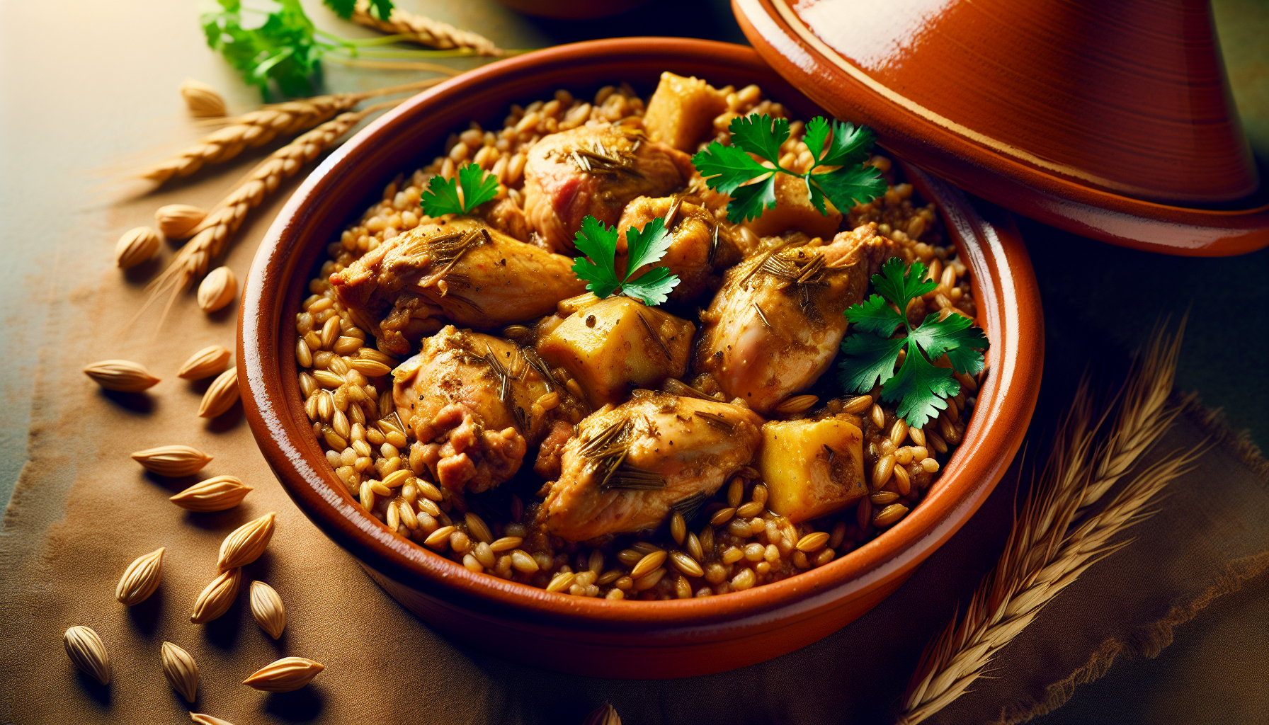 Tajine de poulet au seigle et coriandre