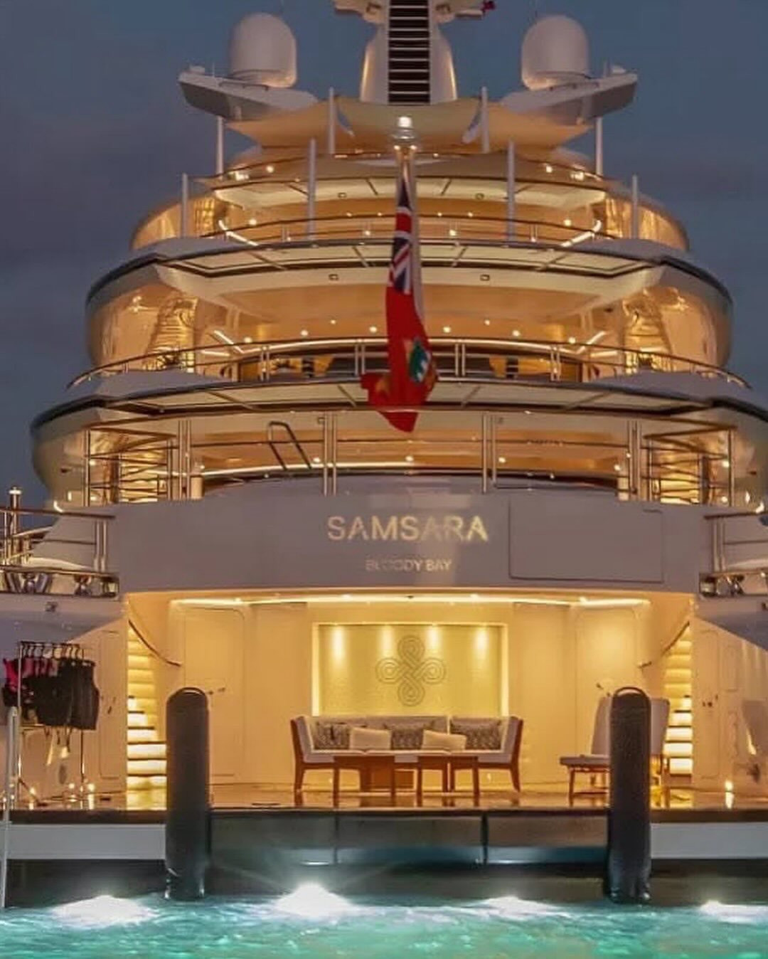 The rear exterior view of the yacht