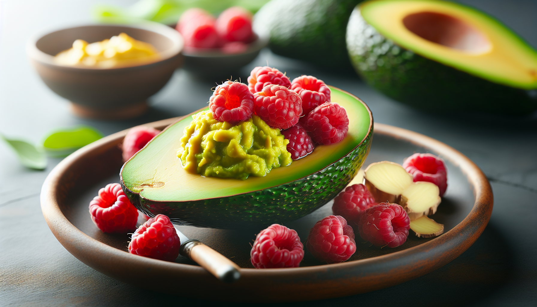 Avocat farci au gingembre et framboise