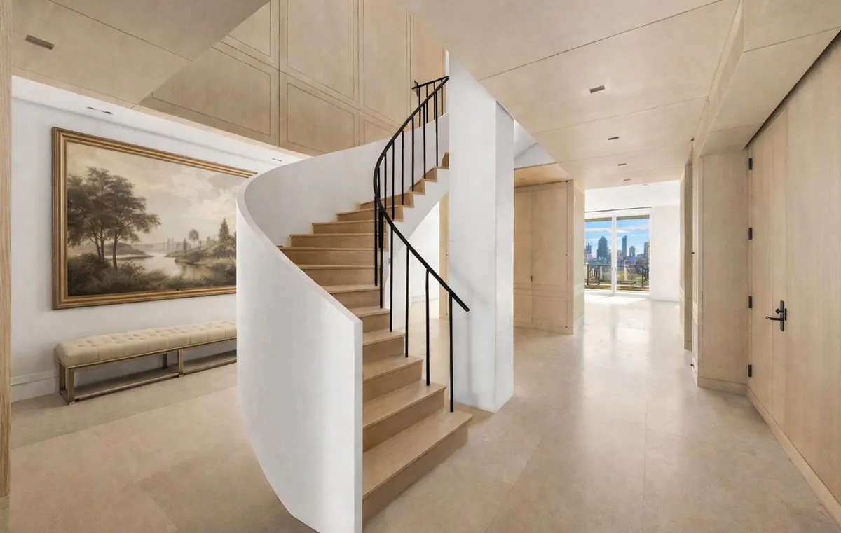 A sculptural staircase at the heart of the residence