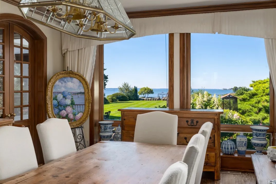 A dining room bathed in light