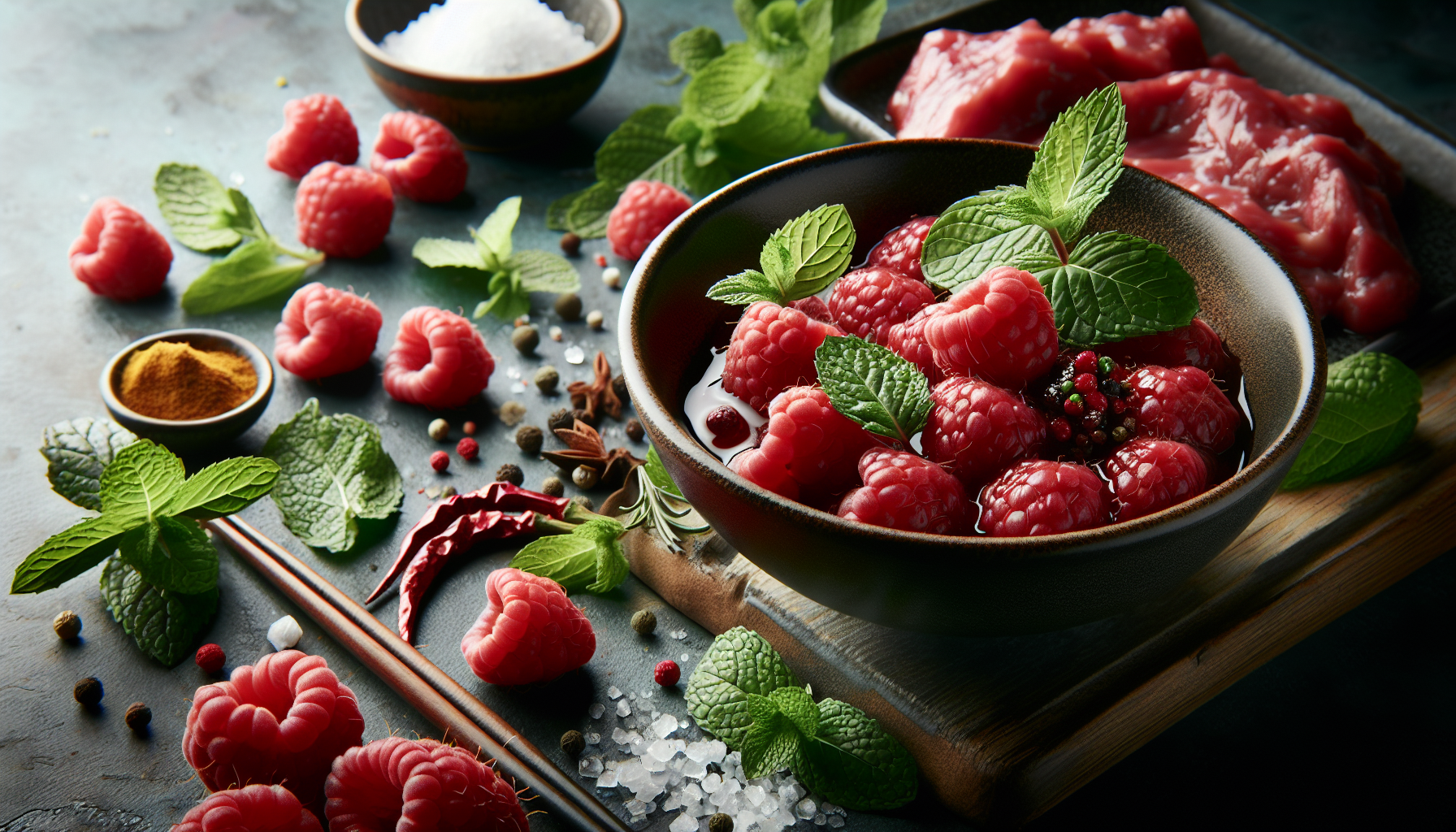 Marinade pour viande rouge à la framboise et parfum de menthe