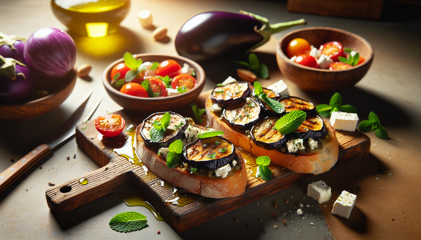 Bruschettas à l'aubergine et à la menthe