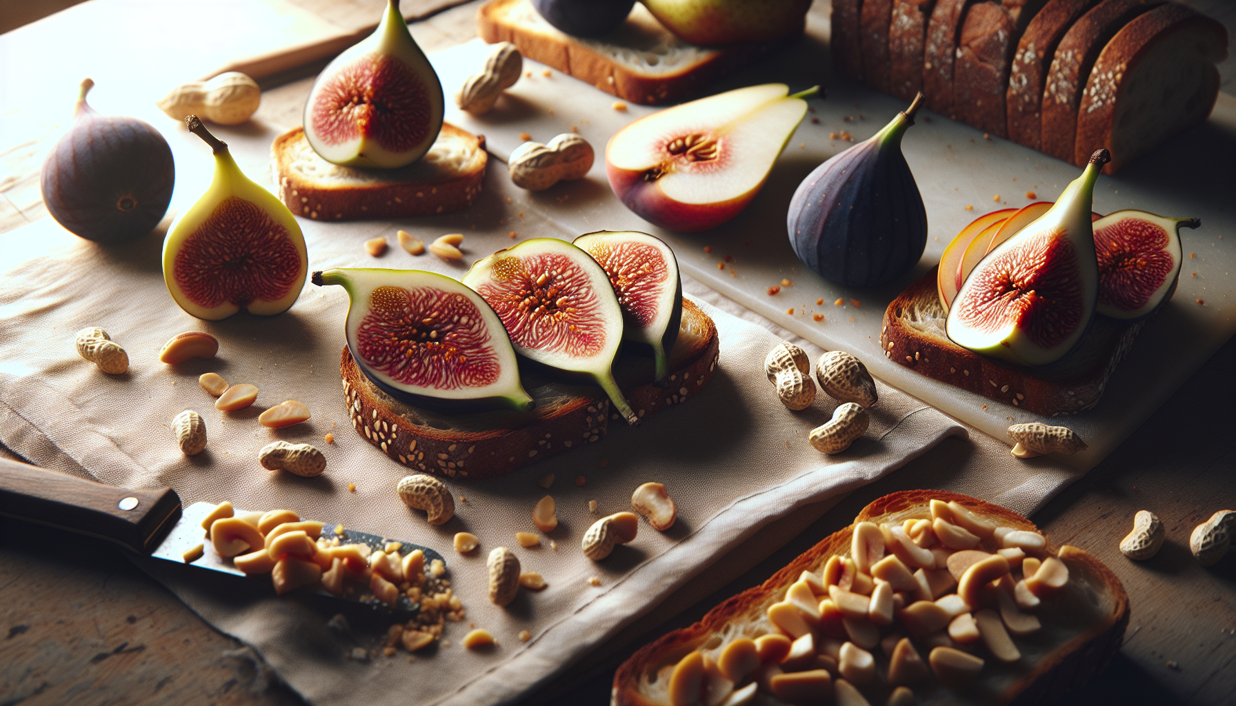 Bruschetta aux figues, poires et arachides