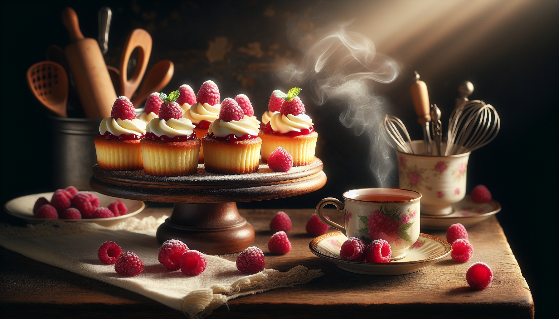 Petits gâteaux des anges aux framboises et crème de mascarpone