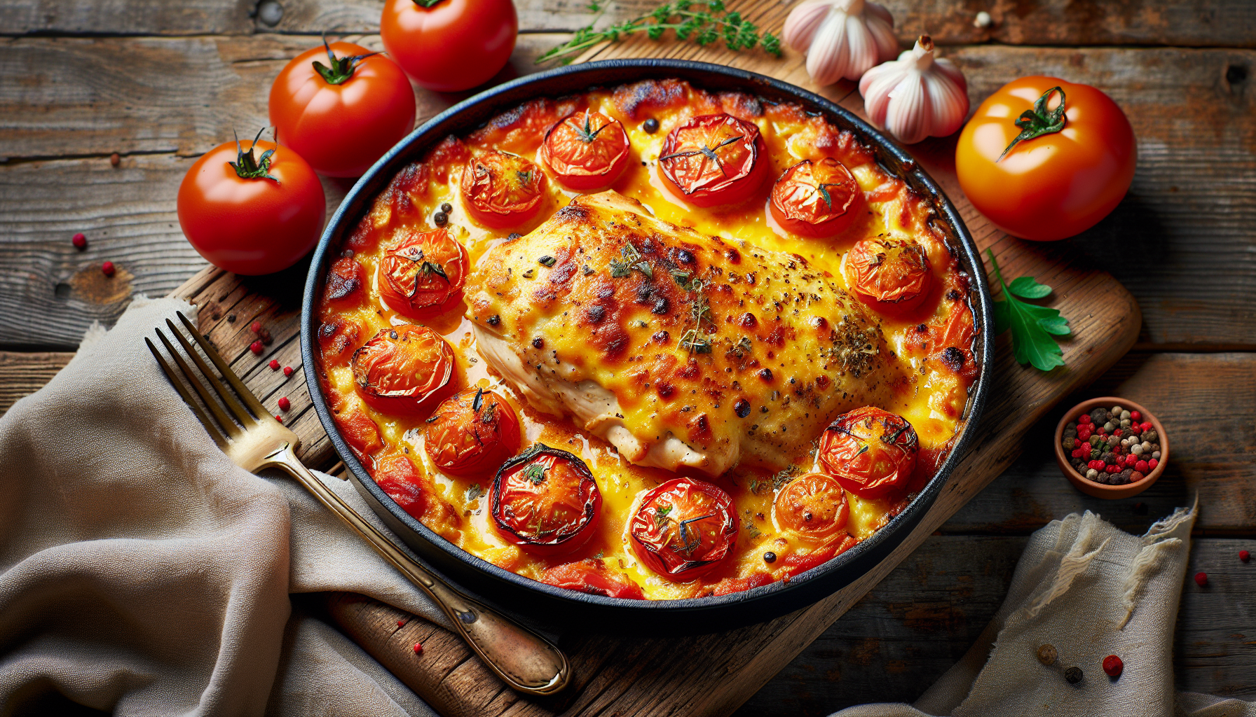 Poulet gratiné aux tomates