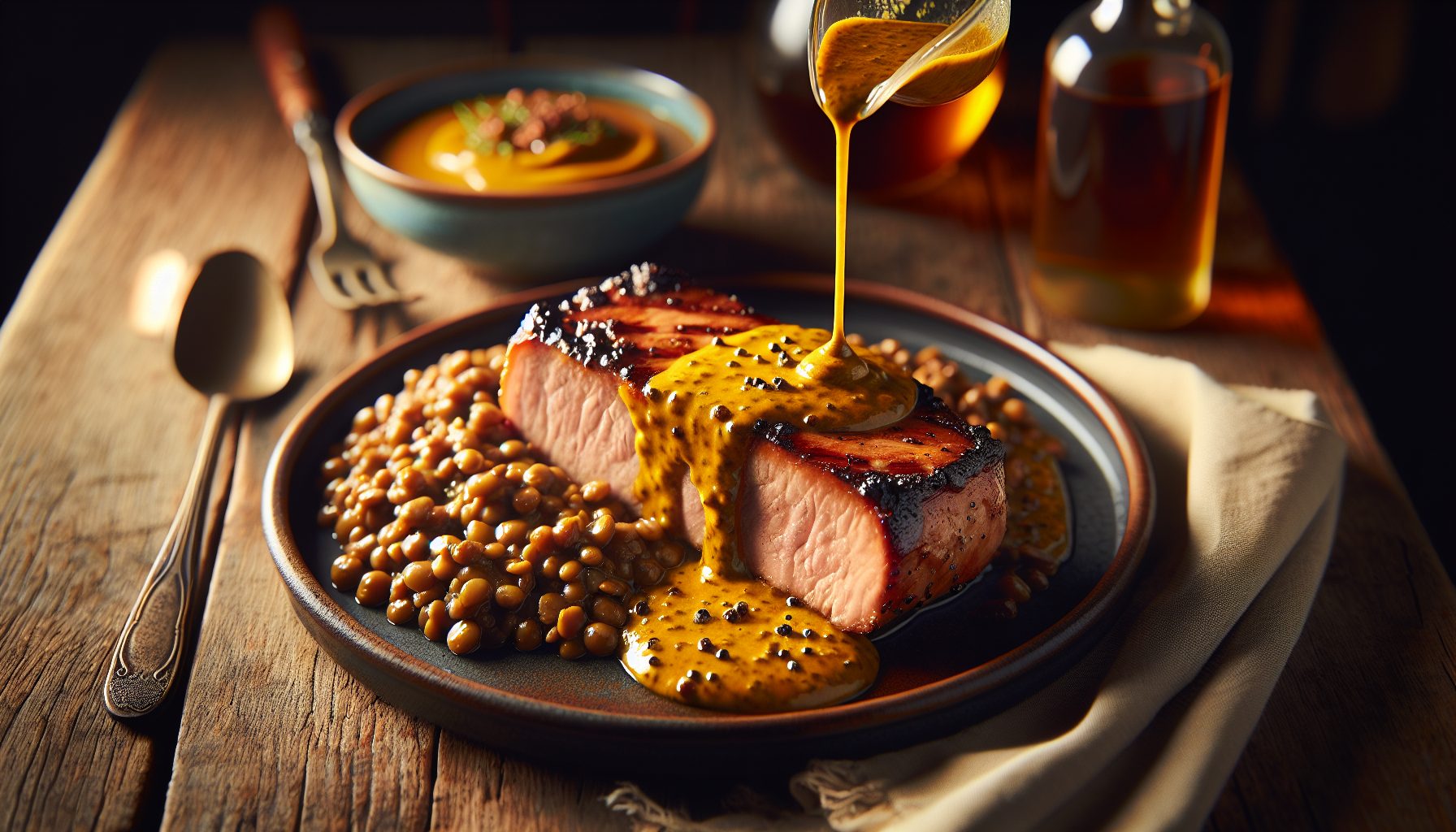 Filet de porc à la moutarde et aux lentilles
