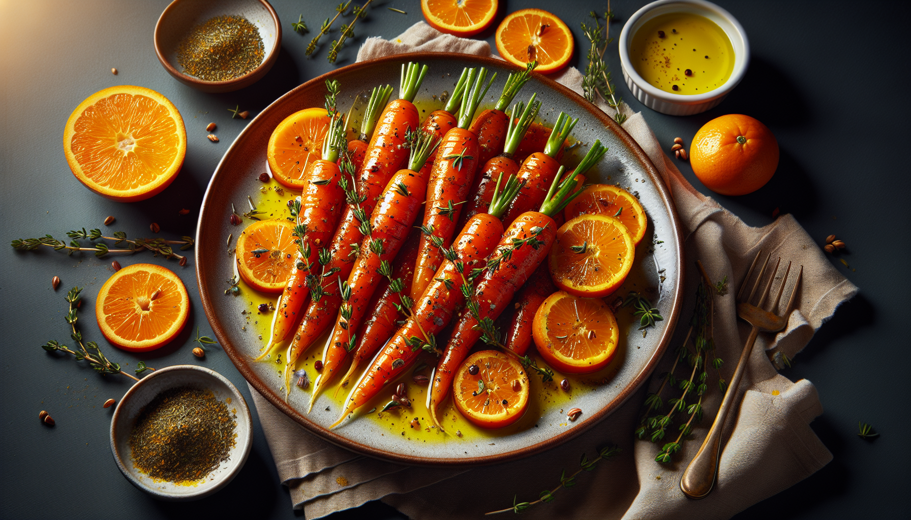 Carottes au beurre de thym, cumin et orange