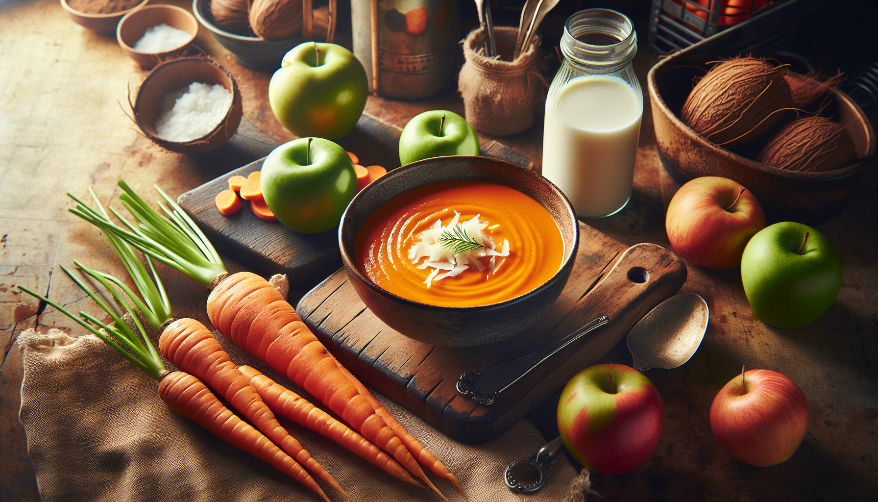 Velouté de carottes aux pommes et lait de coco