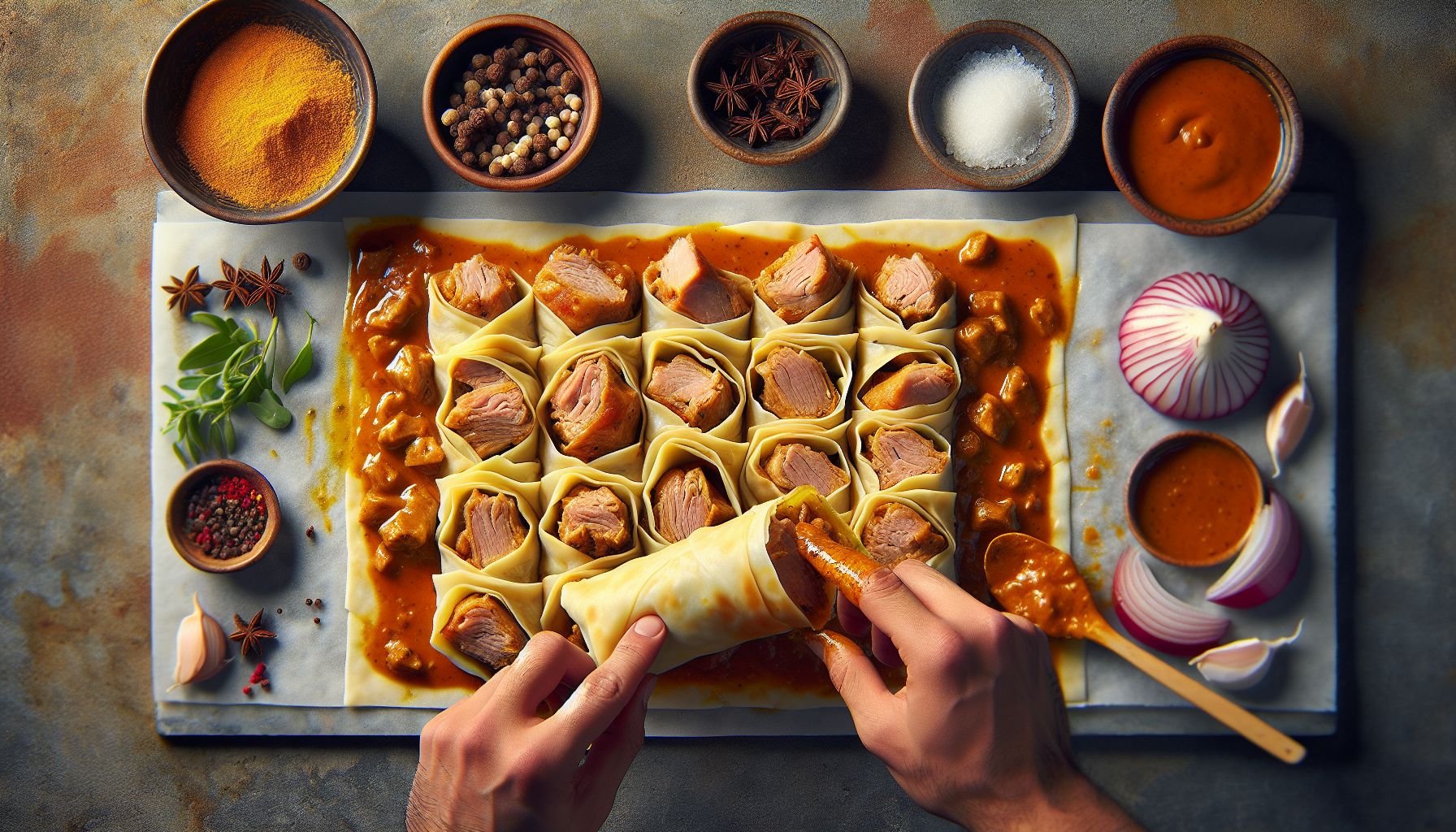 Porc en phylo au cari
