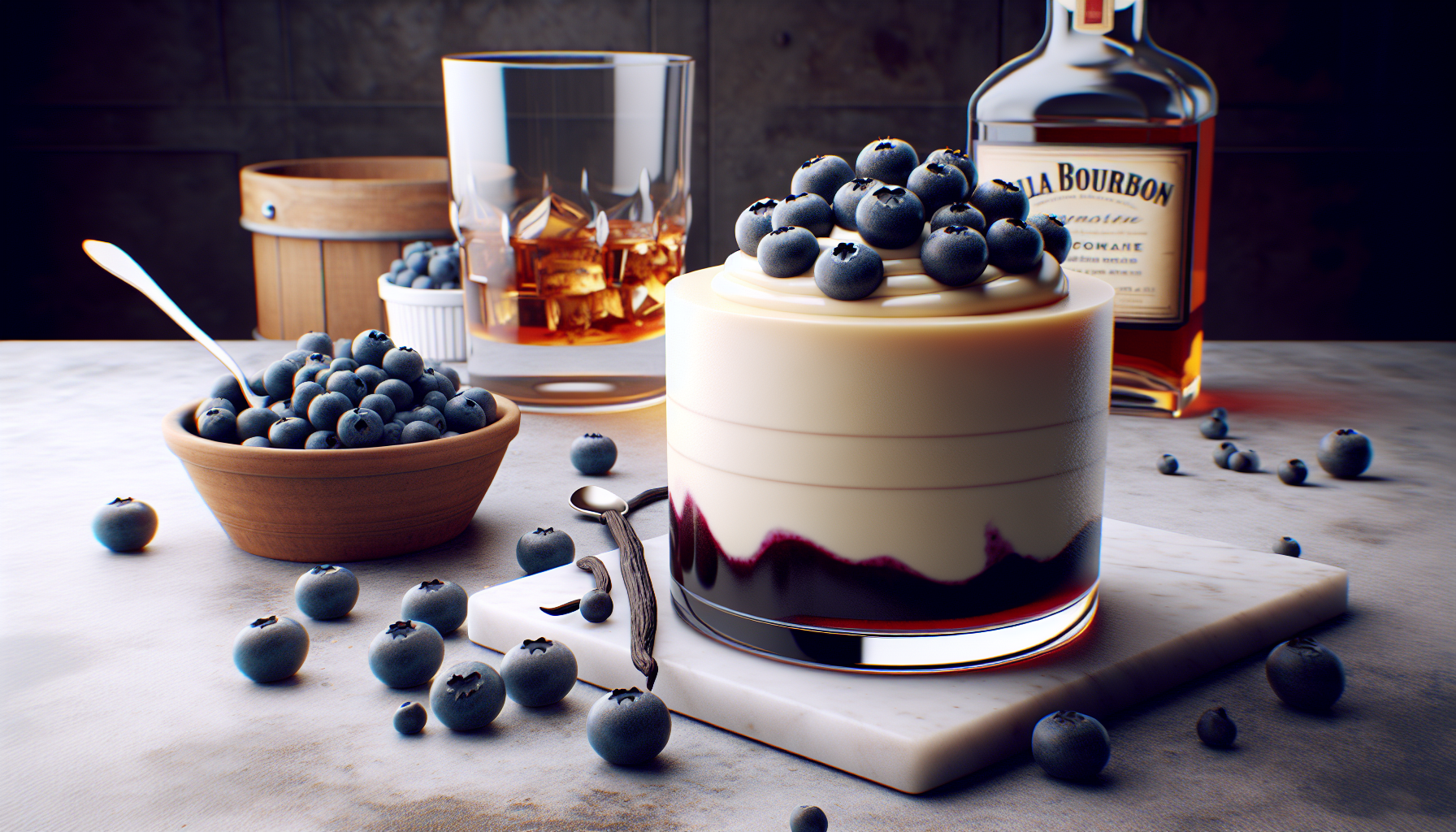 Mousse vanille bourbon et coulis de bleuets