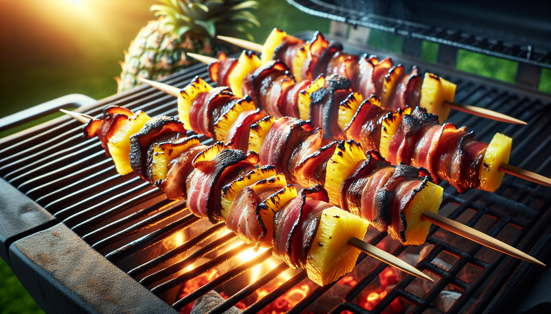 Brochettes de veau de grain au bacon et à l'ananas sur BBQ