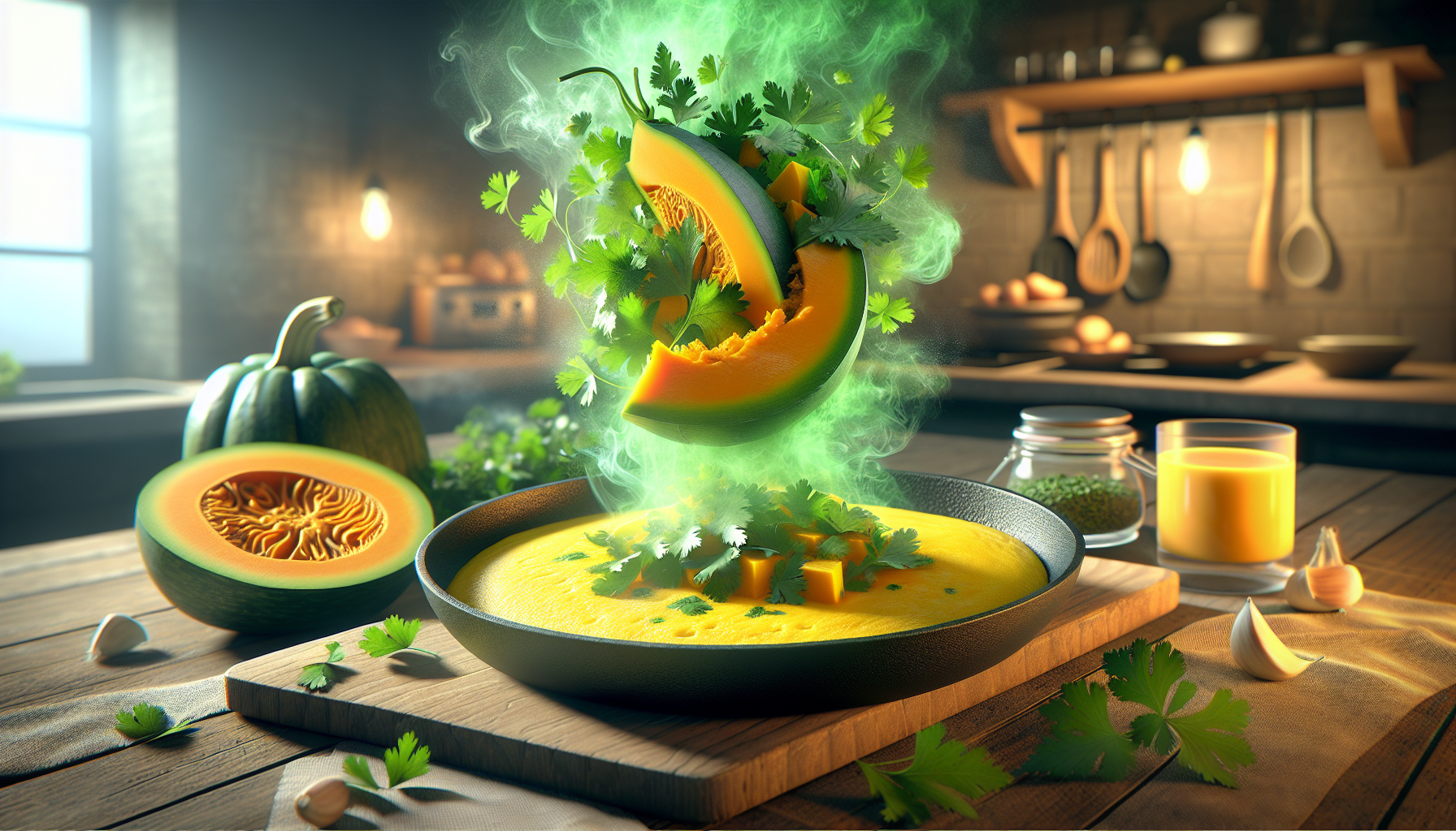 Omelette à la courge musquée et coriandre